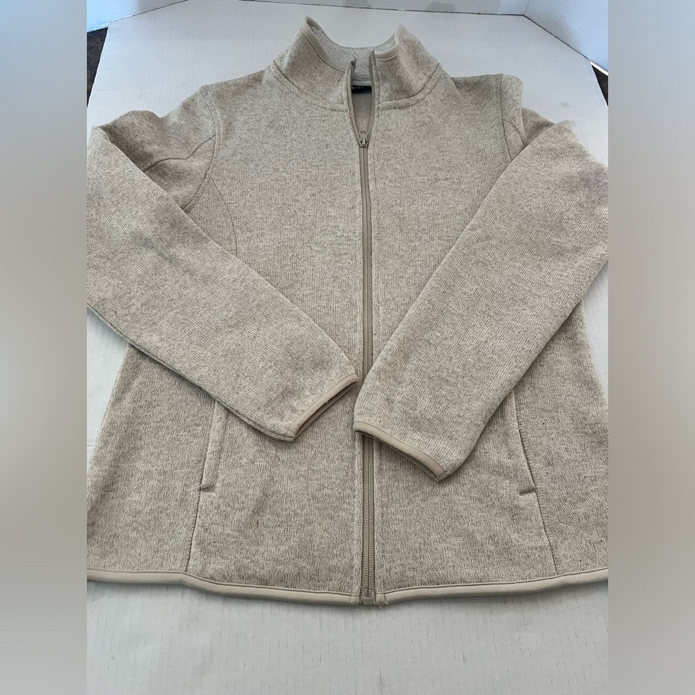 Swiss Tech Womens Large Beige Jacket Polyester Fleece Lined Chest full  Zipper